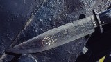 Авторский нож Боуи (сложный мозаичный дамаск, рог буйвола, скрим шоу, формованные ножны), фото 2