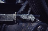 Авторский нож Боуи (сложный мозаичный дамаск, рог буйвола, скрим шоу, формованные ножны), фото 9
