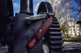 Авторский нож Боуи (сложный мозаичный дамаск, рог буйвола, скрим шоу, формованные ножны), фото 16