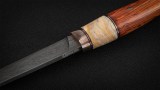 Авторский нож Бурундук (сложный мозаичный дамаск, макуме-гана, стабилизированный зуб мамонта, палисандр, мозаичные пины), фото 4