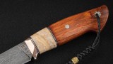 Авторский нож Бурундук (сложный мозаичный дамаск, макуме-гана, стабилизированный зуб мамонта, палисандр, мозаичные пины), фото 3