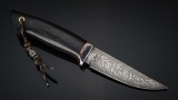 Авторский нож Фазан (мозаичный дамаск, нейзильбер, стабилизированный чёрный граб, инкрустация - фазан, темлячный мозаичный пин), фото 6