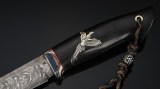 Авторский нож Фазан (мозаичный дамаск, нейзильбер, стабилизированный чёрный граб, инкрустация - фазан, темлячный мозаичный пин), фото 3