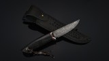 Авторский нож Фазан (мозаичный дамаск, нейзильбер, стабилизированный чёрный граб, инкрустация - фазан, темлячный мозаичный пин), фото 7