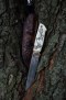 Авторский нож Леший (мозаичный дамаск, клык моржа, формованные ножны, скрим шоу), фото 6