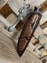 Авторский нож Леший (мозаичный дамаск, стабилизированный зуб мамонта, рог буйвола, макуме, формованные ножны из кожи питона), фото 5