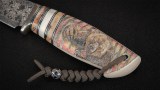Авторский нож Медвежий (сложный мозаичный Дамаск, нейзильбер, стабилизированный зуб мамонта, клык моржа, скримшоу), фото 3