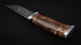 Авторский нож Охотник (сложный мозаичный дамаск, стабилизированный бивень мамонта, незильбер), фото 4