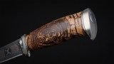 Авторский нож Охотник (сложный мозаичный дамаск, стабилизированный бивень мамонта, незильбер), фото 3