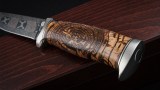 Авторский нож Охотник (сложный мозаичный дамаск, стабилизированный бивень мамонта, незильбер), фото 5