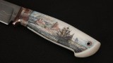 Авторский нож Океан (макуме гана, стабилизированный зуб мамонта, клык моржа, скрим шоу - корабль, формованные ножны), фото 5