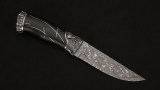 Авторский нож Паук (сложный мозаичный дамаск, стабилизированный чёрный граб, серебро), фото 2
