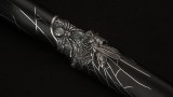 Авторский нож Паук (сложный мозаичный дамаск, стабилизированный чёрный граб, серебро), фото 6