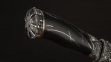 Авторский нож Паук (сложный мозаичный дамаск, стабилизированный чёрный граб, серебро), фото 4