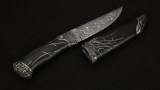 Авторский нож Паук (сложный мозаичный дамаск, стабилизированный чёрный граб, серебро), фото 8