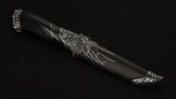 Авторский нож Паук (сложный мозаичный дамаск, стабилизированный чёрный граб, серебро), фото 11