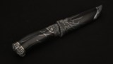 Авторский нож Паук (сложный мозаичный дамаск, стабилизированный чёрный граб, серебро), фото 9