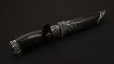 Авторский нож Паук (сложный мозаичный дамаск, стабилизированный чёрный граб, серебро), фото 15