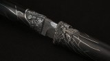 Авторский нож Паук (сложный мозаичный дамаск, стабилизированный чёрный граб, серебро), фото 5
