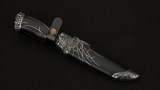Авторский нож Паук (сложный мозаичный дамаск, стабилизированный чёрный граб, серебро), фото 12