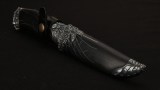 Авторский нож Паук (сложный мозаичный дамаск, стабилизированный чёрный граб, серебро), фото 13