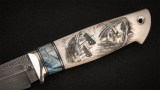 Авторский нож Пираты карибского моря (сложный мозаичный дамаск, зуб мамонта, клык моржа, формованные ножны), фото 3
