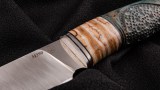 Авторский нож Сафари (М390, стабилизированный корень карельской берёзы, вставка - зуб мамонта, больстер-титан, резная рукоять), фото 6