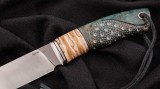 Авторский нож Сафари (М390, стабилизированный корень карельской берёзы, вставка - зуб мамонта, больстер-титан, резная рукоять), фото 3