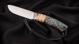 Авторский нож Сафари (М390, стабилизированный корень карельской берёзы, вставка - зуб мамонта, больстер-титан, резная рукоять), фото 8