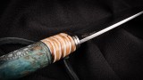 Авторский нож Сафари (М390, стабилизированный корень карельской берёзы, вставка - зуб мамонта, больстер-титан, резная рукоять), фото 4