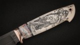 Авторский нож Сатурн (сложный мозаичный дамаск, зуб мамонта, клык морж, скрим шоу, формованные ножны), фото 3