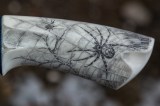 Авторский нож Шаман (сложный мозаичный дамаск, зуб мамонта, клык моржа, формованные ножны, скрим шоу), фото 5