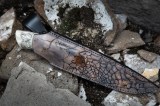 Авторский нож Шаман (сложный мозаичный дамаск, зуб мамонта, клык моржа, формованные ножны, скрим шоу), фото 15