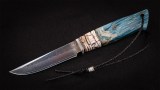 Авторский нож Синяя Бездна (сложный ламинат, сердцевина-СРМ S90V, титан, бивень мамонта, стабилизированный кап клена, мозаичный пин, темлячный пин), фото 4