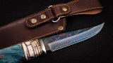Авторский нож Синяя Бездна (сложный ламинат, сердцевина-СРМ S90V, титан, бивень мамонта, стабилизированный кап клена, мозаичный пин, темлячный пин), фото 2