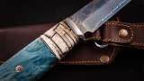 Авторский нож Синяя Бездна (сложный ламинат, сердцевина-СРМ S90V, титан, бивень мамонта, стабилизированный кап клена, мозаичный пин, темлячный пин), фото 3