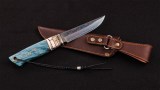 Авторский нож Синяя Бездна (сложный ламинат, сердцевина-СРМ S90V, титан, бивень мамонта, стабилизированный кап клена, мозаичный пин, темлячный пин), фото 11