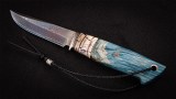 Авторский нож Синяя Бездна (сложный ламинат, сердцевина-СРМ S90V, титан, бивень мамонта, стабилизированный кап клена, мозаичный пин, темлячный пин), фото 5