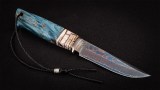 Авторский нож Синяя Бездна (сложный ламинат, сердцевина-СРМ S90V, титан, бивень мамонта, стабилизированный кап клена, мозаичный пин, темлячный пин), фото 6