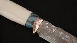 Авторский нож Скорпион (сложный мозаичный дамаск, макуме ганна, стабилизированный зуб мамонта, клык моржа, скрим шоу - девушка, формованные ножны), фото 6