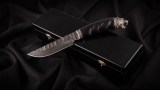 Авторский нож Тайга (дамаск 5000 слоёв-камень, чёрный граб, литьё мельхиор), фото 15