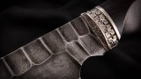 Авторский нож Тайга (дамаск 5000 слоёв-камень, чёрный граб, литьё мельхиор), фото 5