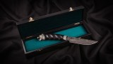 Авторский нож Тайга (дамаск 5000 слоёв-камень, чёрный граб, литьё мельхиор), фото 16