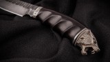 Авторский нож Тайга (дамаск 5000 слоёв-камень, чёрный граб, литьё мельхиор), фото 4