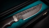 Авторский нож Тайга (дамаск 5000 слоёв-камень, чёрный граб, литьё мельхиор), фото 12