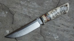 Авторский нож Тайга (S90V, зуб мамонта, клык моржа, формованные ножны, скрим шоу Африканская Сафари)