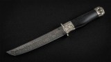 Авторский нож Танто (сложный мозаичный дамаск, стабилизированный чёрный граб, авторское литье), фото 8