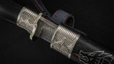 Авторский нож Танто (сложный мозаичный дамаск, стабилизированный чёрный граб, авторское литье), фото 9