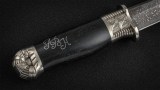 Авторский нож Танто (сложный мозаичный дамаск, стабилизированный чёрный граб, авторское литье), фото 10