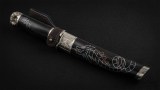 Авторский нож Танто (сложный мозаичный дамаск, стабилизированный чёрный граб, авторское литье), фото 14